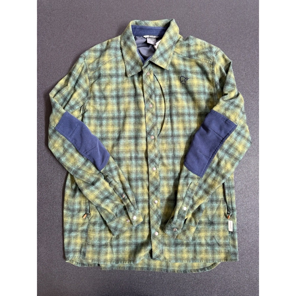 Norrona Tamok Wool Shirt XL Plaid Snap Button Utility Pocket Green